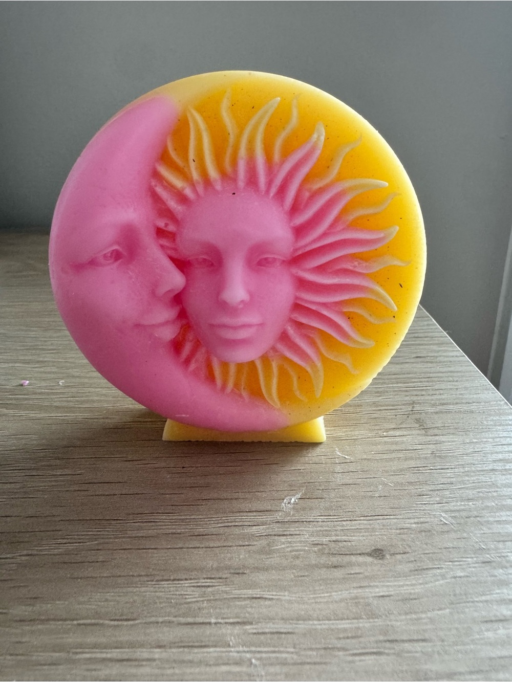 Handcrafted Sun & Moon Decorative Candle - Pink & Yellow